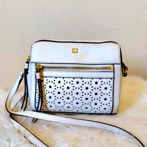 KATE SPADE FLORAL CUT OUT CROSSBODY  WHITE  leather BAG